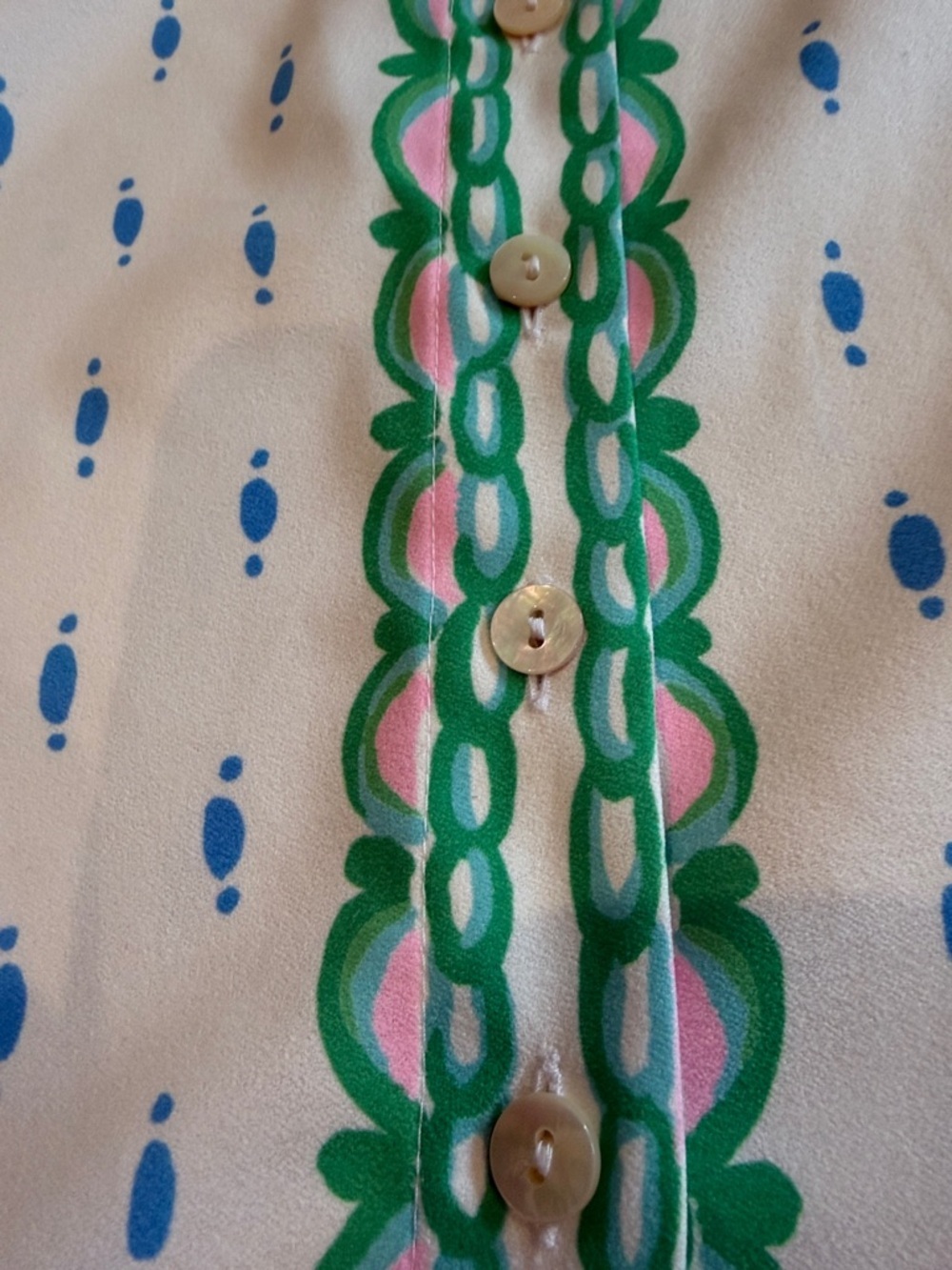 Lilly Pulitzer White Blouse with Green & Pink Botanical Border - Picture 13 of 13